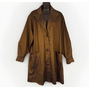 VTG Bag It Mycra PAC Trench Trapeze Jacket O/S Brown Bronze Metallic Swing Coat